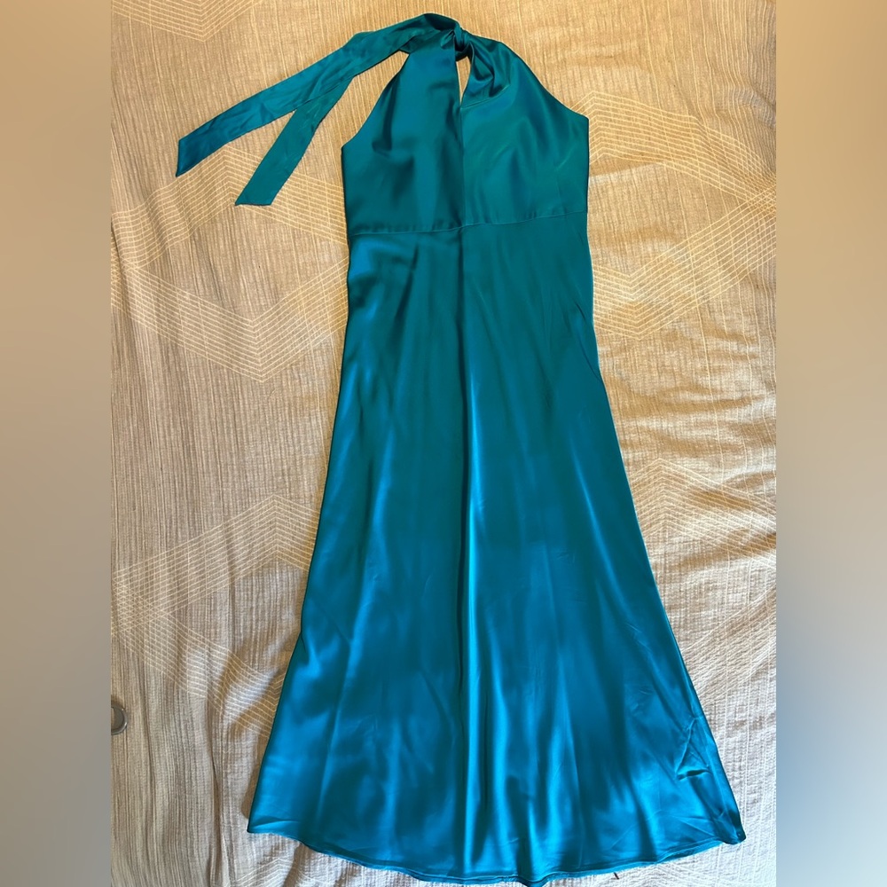 Steve Madden Teal Satin Halter Maxi Dress